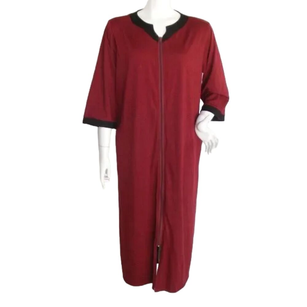 new EKOUAER Robe, L, Zipper, Maroon/Black, Jersey, Pockets, Mid sleeve